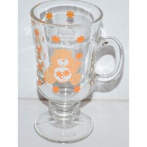 Vtg 1984 Care Bears Friend Bear Irish Coffee Mug Pedestal Glass RARE